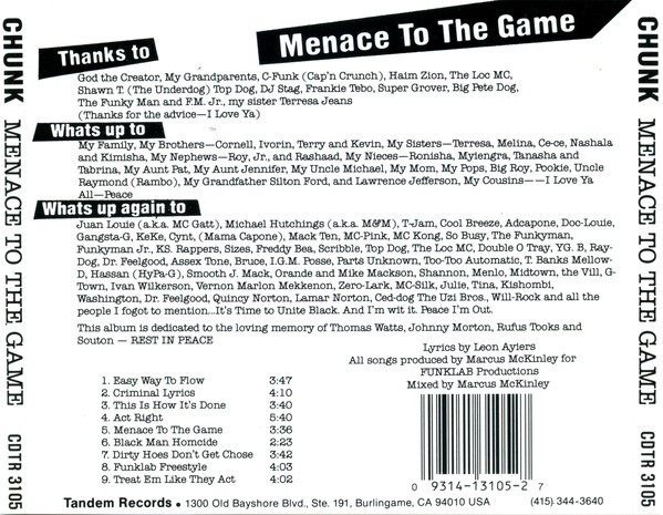 Chunk - Menace To The Game (Back)