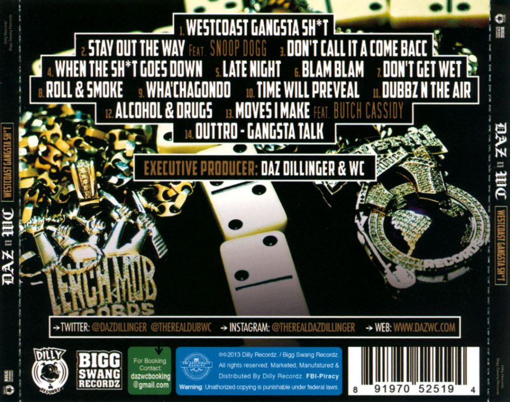 Daz Dillinger & WC - Westcoast Gangsta Sht (Back)