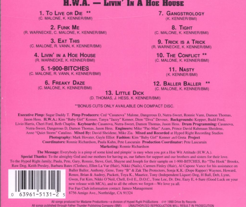 H.W.A. - Livin' In A Hoe House (Back)