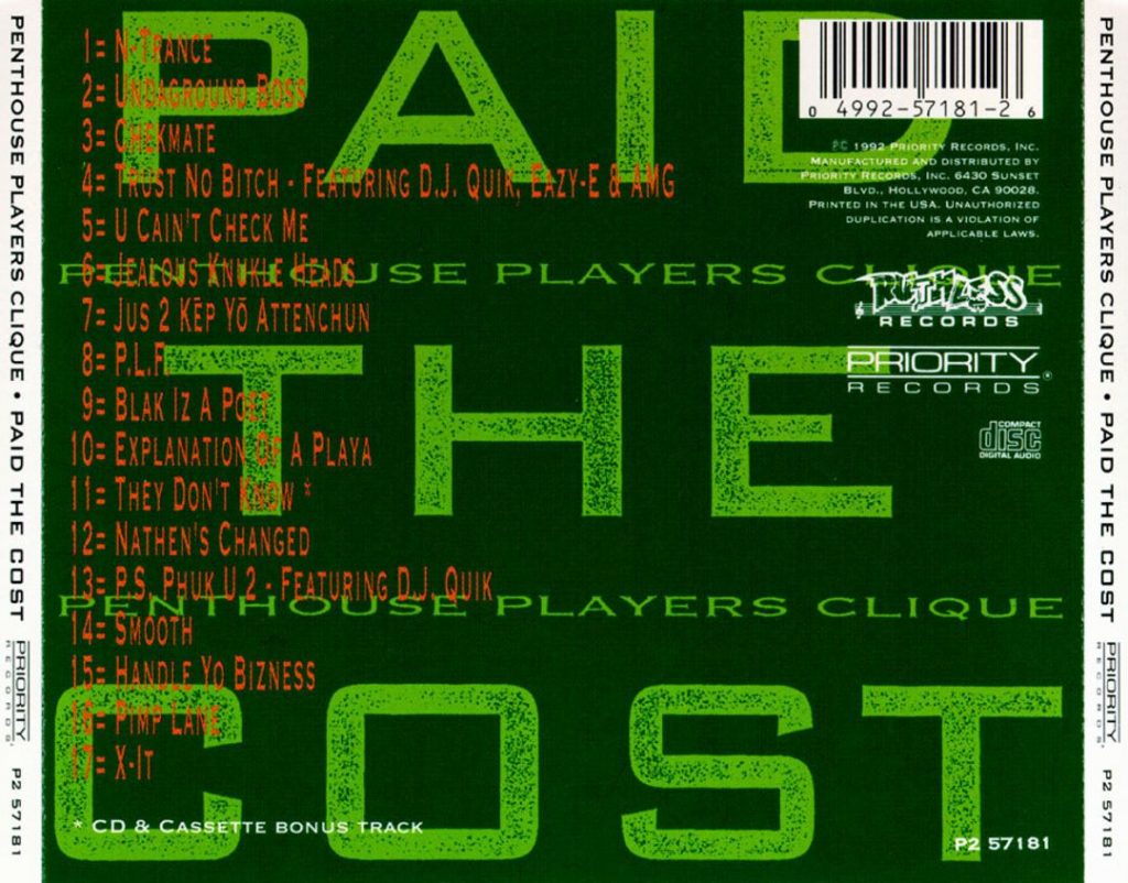 Penthouse Players Clique - Paid The Cost (Back)
