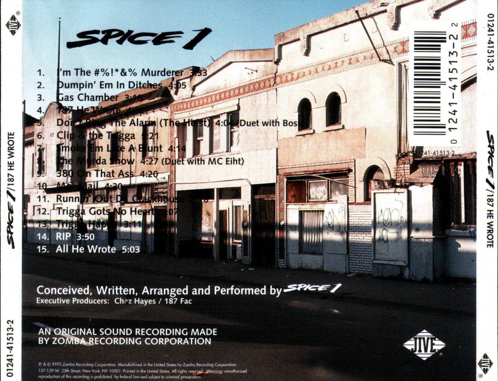 Spice 1 - 187 He Wrote (Back)