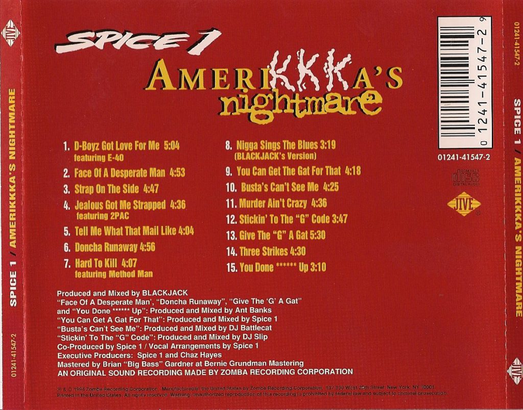 Spice 1 - AmeriKKKa's Nightmare (Back)