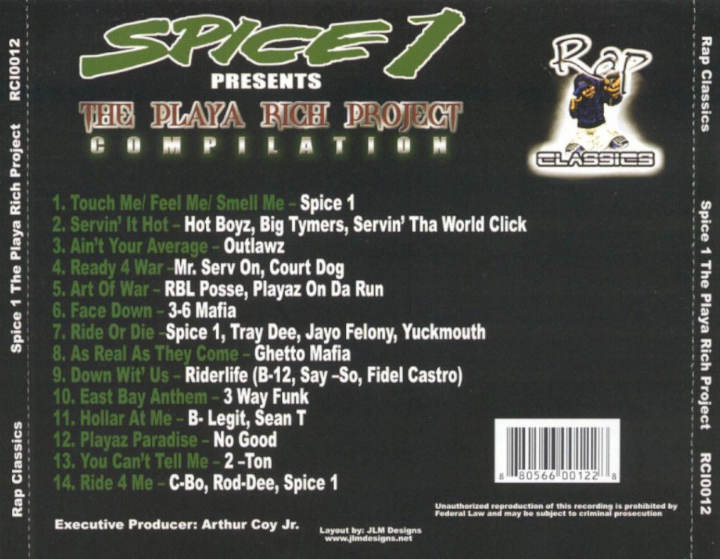 Spice 1 - The Playa Rich Project Compilation (Back)