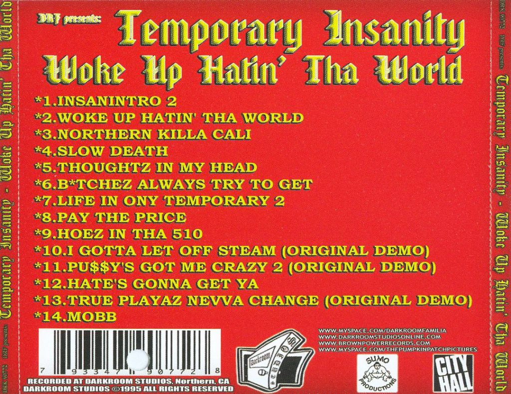 Temporary Insanity - Woke Up Hatin' Tha World (Back)