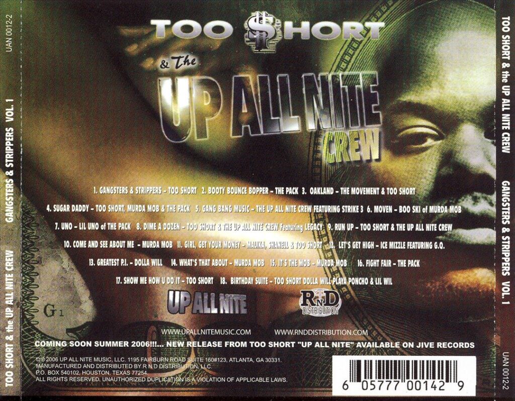 Too $hort & The Up All Nite Crew - Gangsters & Strippers Volume 1 (Back)